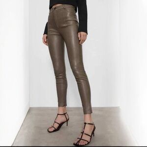Zara Faux Leather Leggings Pants 8 10 Large Taupe NWT